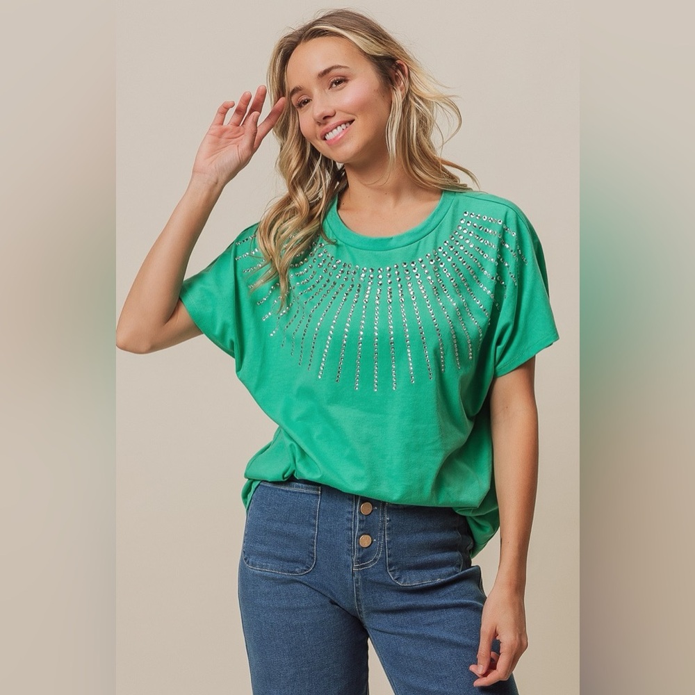 BiBi Rhinestone Beaded Short Sleeve Top - Picture 12 of 12